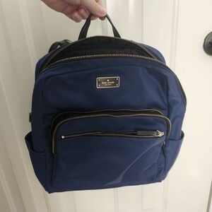 Kate Spade Blue Zippered Backpack Leather Trim
